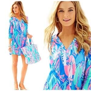 Lilly Pulitzer Ali Dress Out To Sea Print Bay Blue XS Beach Coastal Nautical Z10